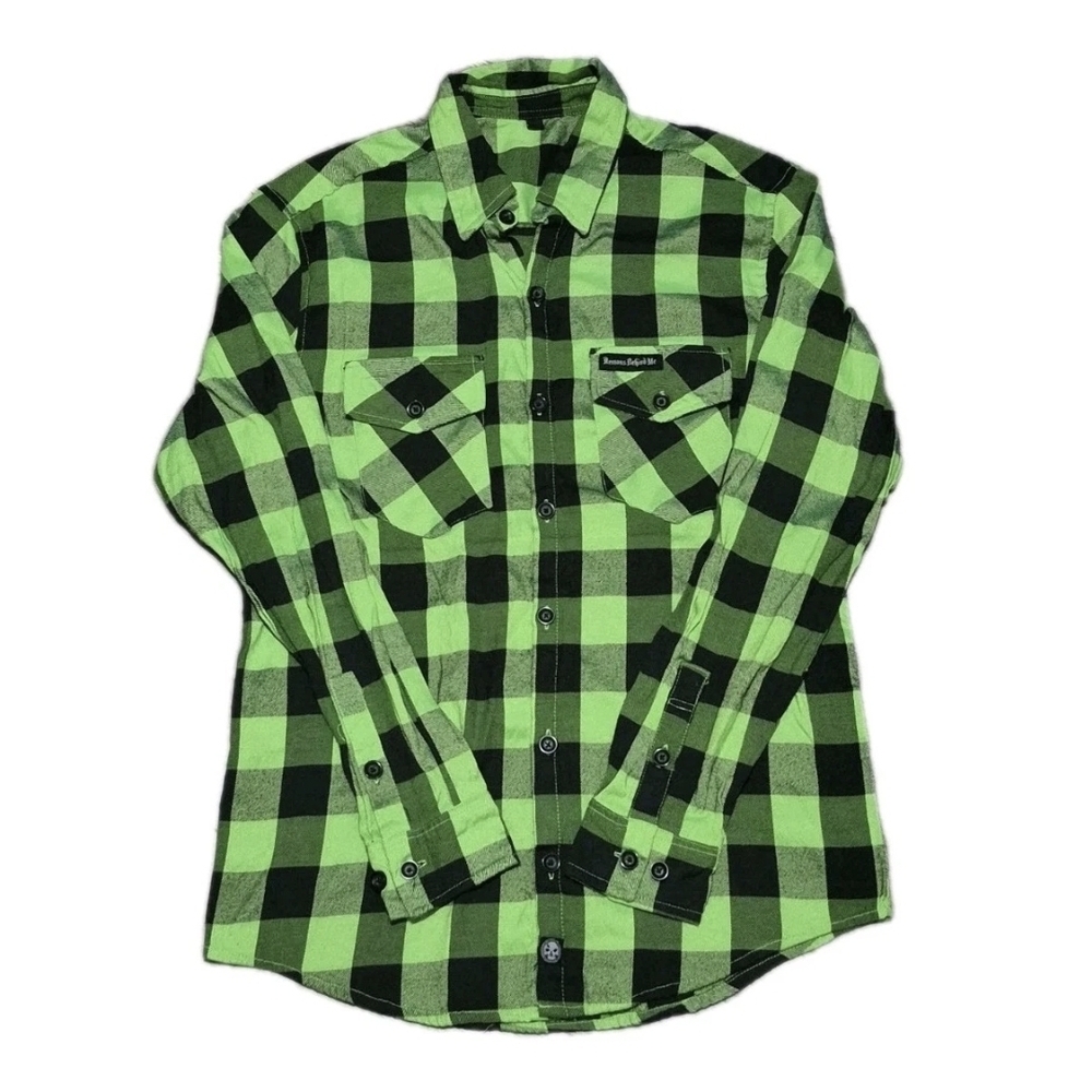 Demons Behind Me Green and Black Plaid Men's Shirt Size Large